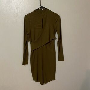 Guess Green Bodycon Dress with Long Sleeves and Mock Neck